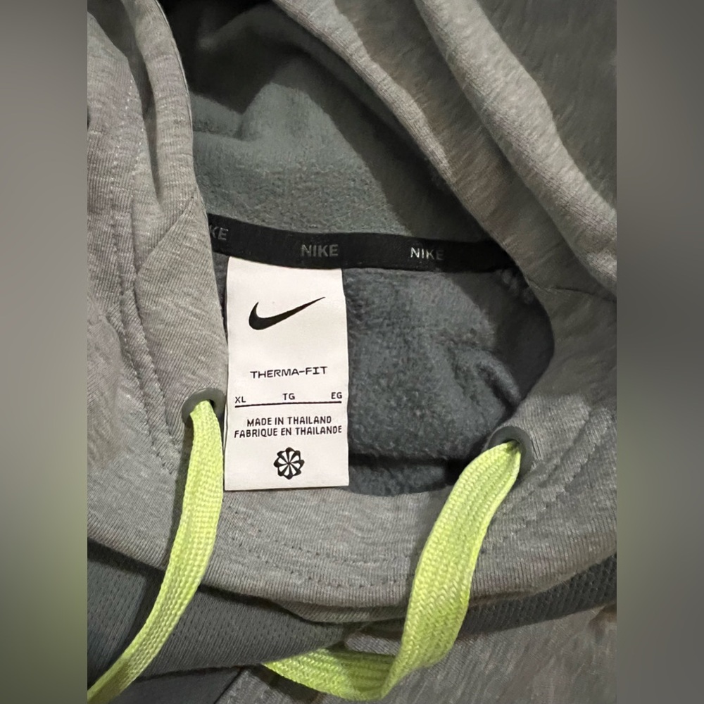 NIKE unisex therma-fit grey with neon green accents Hoodie sweatshirt / size XL - Picture 3 of 11